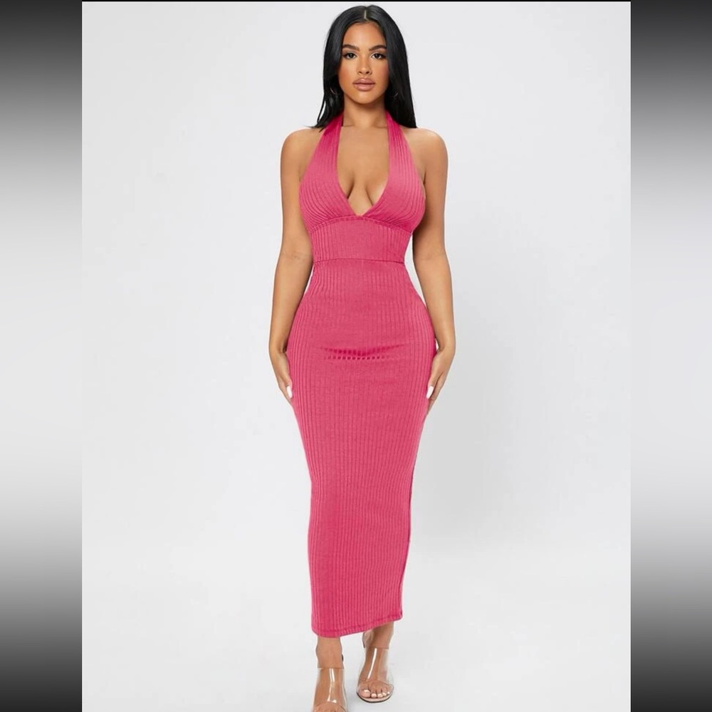 Hot Pink Maxi Halter Dress